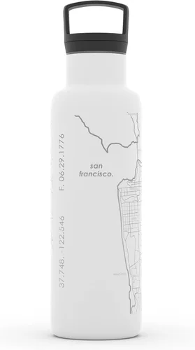 Vista 84 de Well Told Botella de agua aislada con mapa de Washington DC grabado, botella de acero inoxidable grabada (21 onzas, blanco) botella aislada de mapa