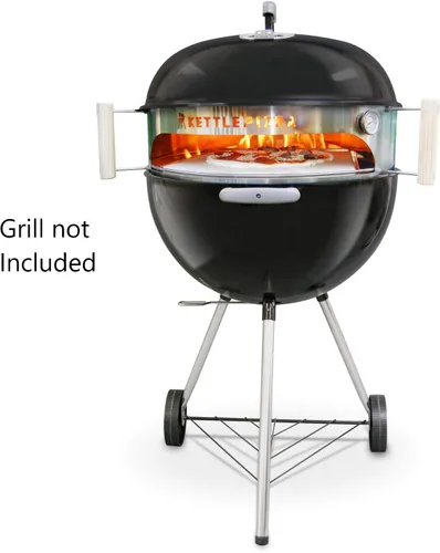 Vista 2 de KettlePizza Deluxe 22.5 - Kit de horno de pizza para parrillas de 22.5 pulgadas, incluye piedra de pizza importada y cáscara de pizza de madera