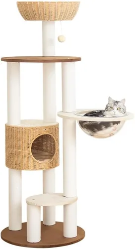 Vista 5 de Árbol moderno para gatos grandes, torre para gatos de 60 pulgadas de alto con poste rascador para gatos de interior, condominio para gatos de varios