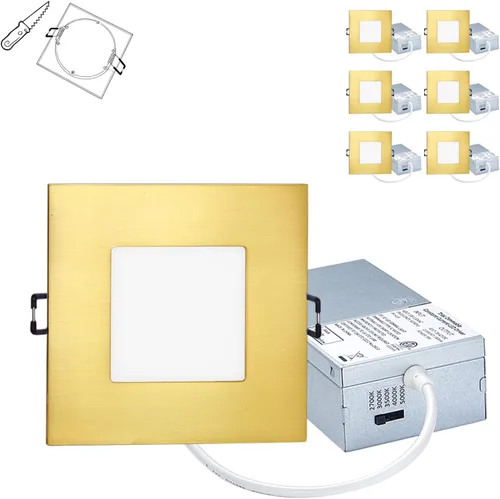 Vista 11 de POPANU Iluminación empotrable LED cuadrada de 4 pulgadas, lámpara empotrable sin lata, luz de techo regulable con caja de conexiones, Blanco
