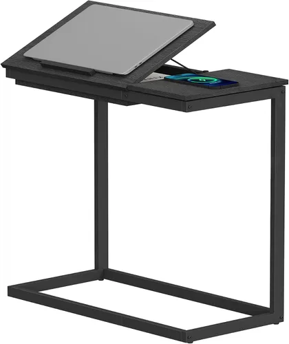 Vista 13 de TUTOTAK Mesa auxiliar grande en forma de C, mesa auxiliar con mesa de Negro