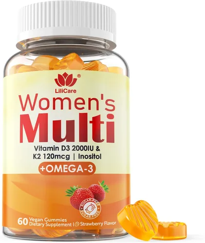 Vista 7 de Gomitas multivitamínicas para mujer Plus D3 K2, Omega-3, sin azúcar, 120 gomitas