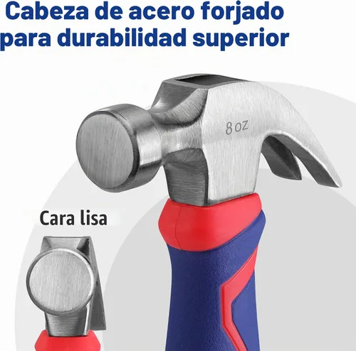 Vista 4 de WORKPRO Martillo de garra de 8 onzas con mango de fibra de vidrio, martillo multiusos con cabeza de acero endurecido forjado Forged Hardened Steel
