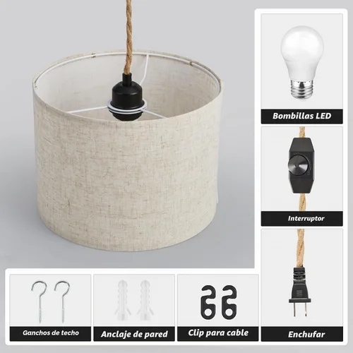 Vista 5 de KUAUGST - Luz colgante enchufable, lámpara colgante con cable enchufable con interruptor regulable, lámpara colgante con 15 pies de cuerda