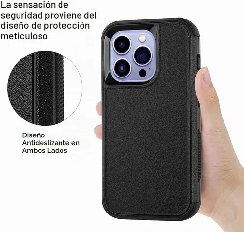 Vista 6 de X-belmox Funda protectora para iPhone 14 Pro Max de 3 capas resistente Negro