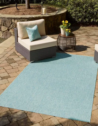 Vista 128 de Unique Loom Collection - Alfombra casual de transición sólida jaspeada para interiores y exteriores