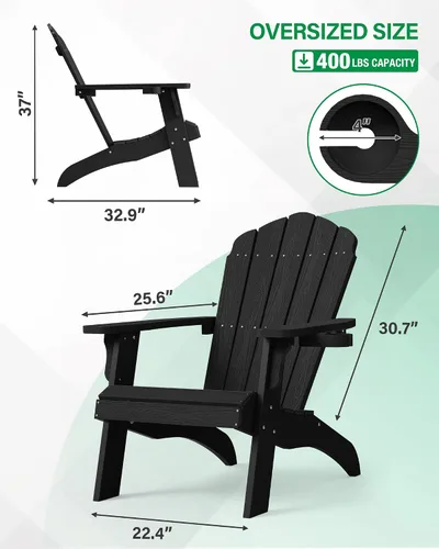 Vista 2 de YEFU Silla Adirondack de gran tamaño con soporte para tazas, silla para fogata de plástico para exteriores, resistente a la intemperie, silla
