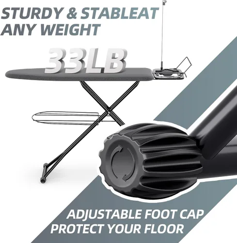 Vista 3 de KINGBOARD Tabla de planchar, tabla de planchar compacta de tamaño completo con cubierta extragruesa, soporte de 7 alturas ajustables con colgador