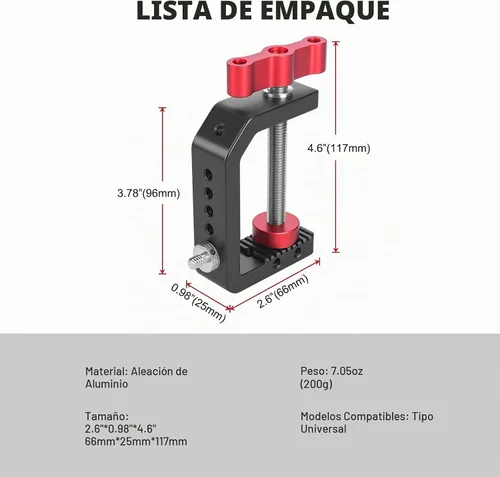Vista 8 de Soporte para cámara de escritorio con abrazadera C, abrazadera en C de mesa de aluminio con rosca de 1/4 de pulgada 3/8 pulgadas, soporte DSLR