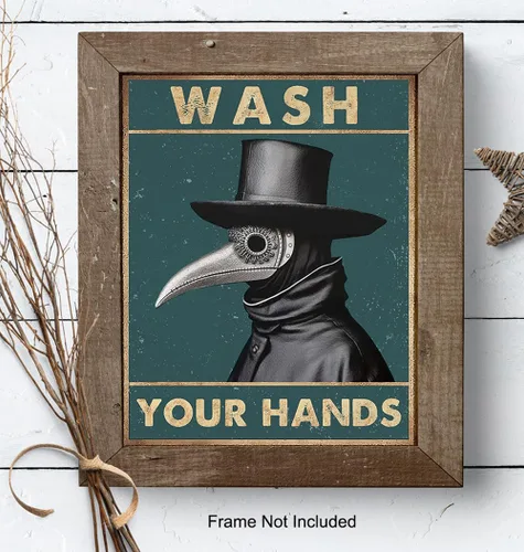 Vista 8 de Letrero de baño Plague Doctor Decor – Lávate tus manos arte gótico refranes divertidos, citas – cuervo cuervo espeluznante decoración de baño – Arte