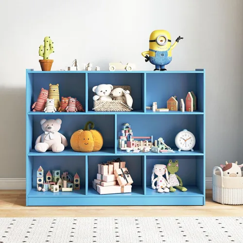 Vista 3 de HONEY JOY Organizador de almacenamiento de juguetes para niños, estante de almacenamiento de 8 secciones para preescolar, organizador de estante