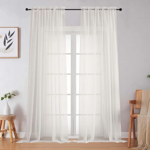 Vista 252 de 2 paneles de cortinas traslúcidas blancas para dormitorio, sala de estar, 96 pulgadas de largo, modernas, suaves, ligeras, con bolsillo para barra