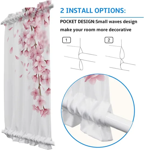Vista 4 de Cortinas de primavera rosa Sakura con luz lateral francesa para puerta delantera, ventana, puerta de 25 x 40 pulgadas, cortina de panel de cortina