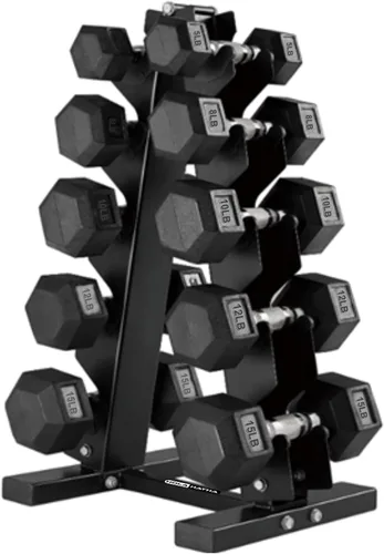 Vista 12 de HolaHatha Hexagonal Dumbbell Free Hand Weight Set w/Rack Negro