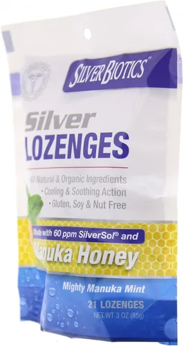 Vista 2 de American Biotech Labs Silver Biotics - Pastillas de plata con 60 ppm SilverSol y miel de Manuka, menta manuka poderosa (21 unidades) (paquete de 2)