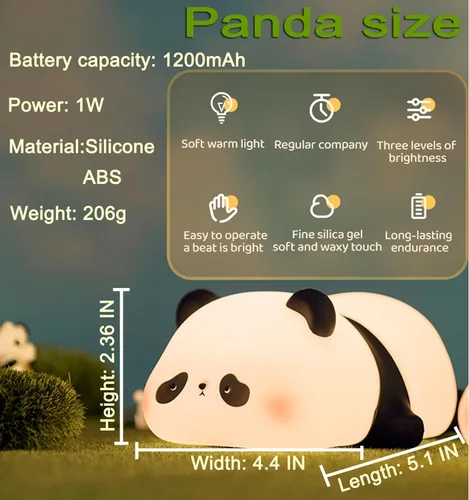 Vista 6 de DREAMING MY DREAM Linda Luz Nocturna de Panda, Lámpara Nocturna LED Suave de Animales Novedosa, Luz Nocturna de Guardería Regulable de 3 Niveles