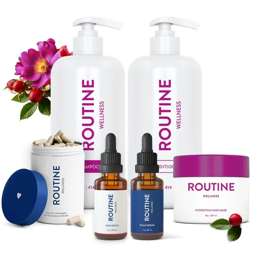 Vista 11 de Paquete Routine Wellness - Juego de Champú y Acondicionador para Cabello Fino, Dos Sueros para la Salud del Cuero Cabelludo, Suplemento