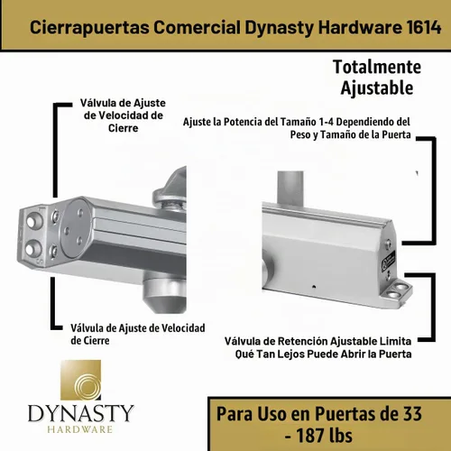 Vista 4 de Dynasty - Cierrapuertas ajustable Tamaño de resorte 1-4 Cierrapuertas automático hidráulico Serie ADA 1614 Aluminio rociado