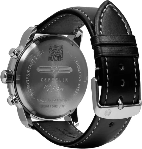 Vista 2 de Zeppelin Uhr 100 años Cronógrafo Alarma Leuchtblatt 8680, Blanco, Correa