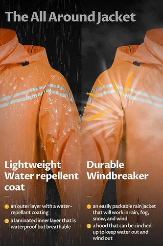 Vista 5 de CREATMO US Chaqueta impermeable plegable para hombre con capucha extraíble
