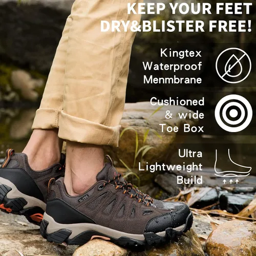 Vista 5 de SHULOOK Botas de senderismo impermeables para hombre, ligeras, antideslizantes, al aire libre, botas de tobillo transpirables, senderismo
