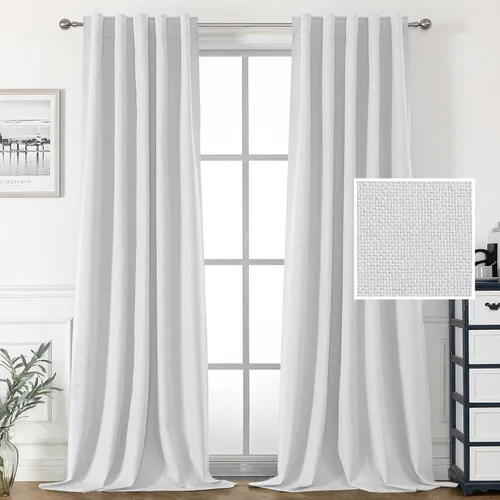 Vista 29 de H.VERSAILTEX Cortinas 100% opacas con aspecto de lino para dormitorio, cortinas de bloqueo de luz con doble cara de lino con pestaña trasera