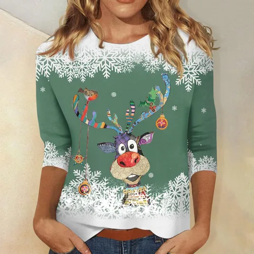 Vista 2 de Divertidas camisas de Navidad 2023, sudadera de algodón para mujer, camisas de gran tamaño para mujer
