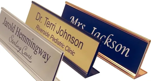 Vista 8 de Placa personalizada nombre de oficina con soporte para pared o computadora, 2 x 8, personalizada