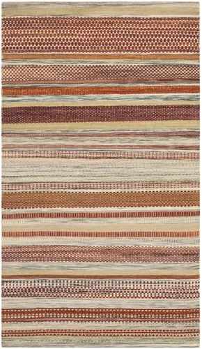 Vista 10 de SAFAVIEH Striped Kilim Collection STK311A - Alfombra de lana de tejido plano hecha a mano de 2 pies 3 pulgadas x 6 pies, color beige