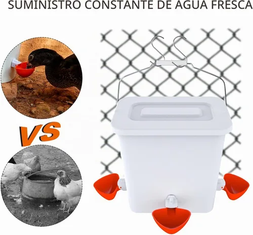 Vista 6 de Alimentador de pollo automático grande y Waterer Set Colgando Pollo Alimentador de agua de aves de corral Cubo de alimentación