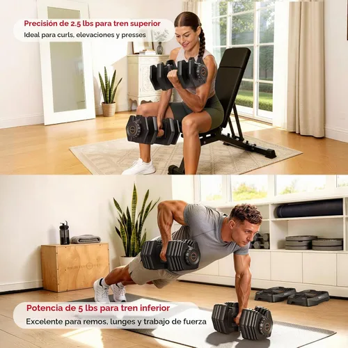 Vista 3 de FEIERDUN Juego de mancuernas ajustables, juego de pesas para gimnasio en casa, mancuernas ajustables de peso libre 5/10 en 1, ajuste de giro con una