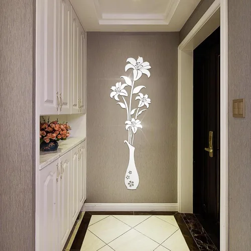 Vista 4 de HNVNER Calcomanías de pared de espejo, calcomanías de pared de flores 3D, murales para sala de estar, dormitorio, decoración de paredes de bricolaje