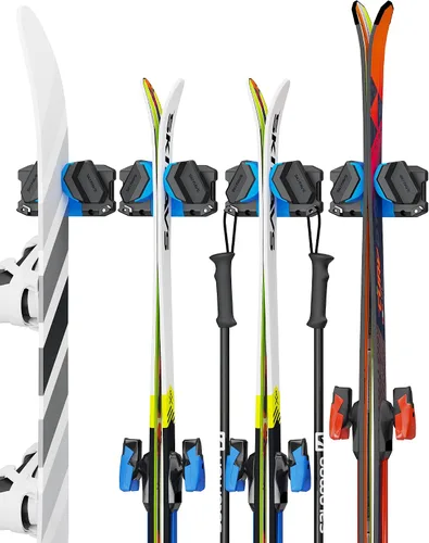 Vista 8 de Estante de pared para esquís y snowboard, soporte de pared para esquís y soporte de pared para esquís que ahorra espacio en el garaje, organizador