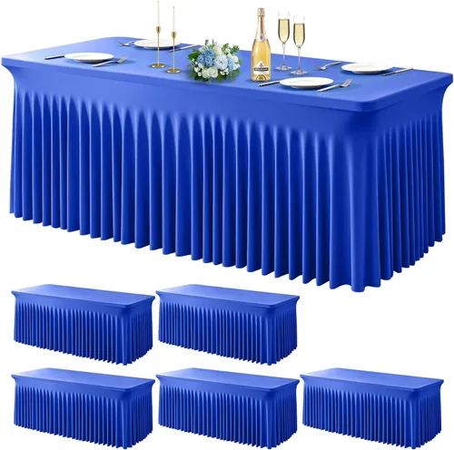 Vista 41 de Wish Care Paquete de 2 manteles de elastano elástico azul bebé para mesas rectangulares de 4 pies, manteles ajustables sin arrugas de 4 pies