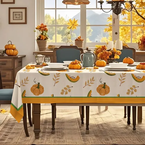 Vista 8 de SASTYBALE Mantel rectangular de Acción de Gracias, mantel de otoño con pavo y calabaza, lavable, resistente a las manchas, de poliéster
