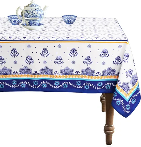 Vista 11 de Mantel Ovalado - 54x72 Pulgadas, Mantel Rústico Estilo Cerámica Polaca Clásico Francés Campestre Estampado Cubierta de Mesa para Decoración