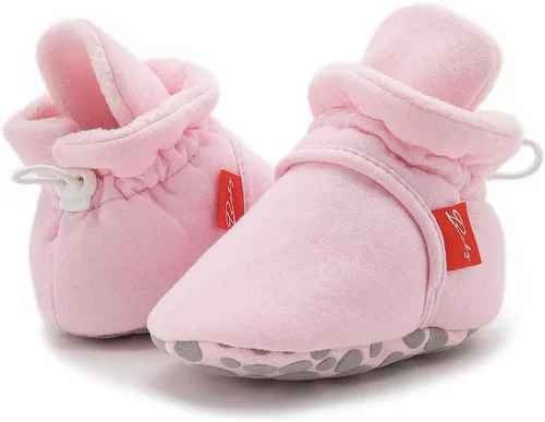 Vista 124 de Botines de forro polar para bebés, niños y niñas, pantuflas antideslizantes con agarre suave, zapatos de calcetín para recién nacidos, cuna