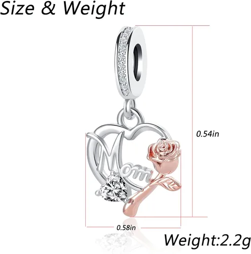 Vista 5 de MZC Jewelry Dije de mamá para pulseras Pandora para mujeres y niñas, oro rosa, flor de amor, corazón, colgante, cuentas de madre de hija, hijo