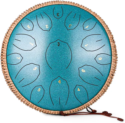 Vista 12 de Tambor de Lengua de Acero - 12 Pulgadas 15 Notas, Tambores de Lengua de Acero para Niños y Adultos, Handpan de Acero con Mazos, Hang Drum con Libro