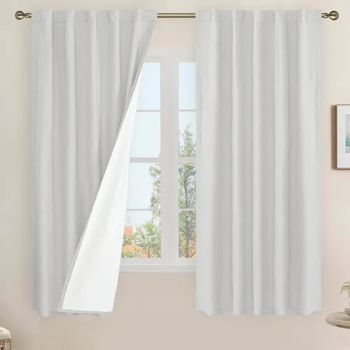 Vista 85 de LAMIT Cortinas opacas cortas de lino de 30 pulgadas para ventanas de cocina sobre el fregadero, cortinas de café texturizadas de lino marfil