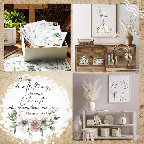 Vista 2 de BBTO 12 hojas de transferencia de Navidad para manualidades y muebles, calcomanías de transferencia de Navidad, calcomanías de invierno para madera