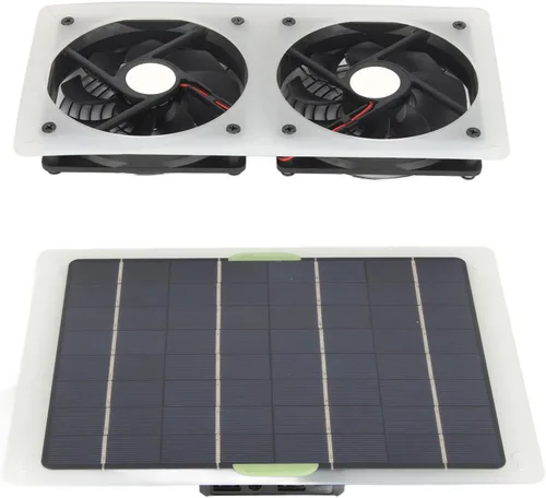 Vista 2 de Kit de ventilador de panel solar, 100 W, 12 V, 2 A, ventilador de escape doble portátil, juego de paneles solares para el hogar, RV, invernadero