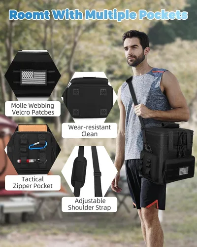 Vista 5 de holuxer Lonchera táctica y almuerzo para hombres - Bolsa grande de doble compartimento expandible con aislamiento para adultos, suave