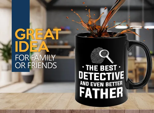 Vista 2 de Taza de café detective de 11 onzas, color negro, el mejor detective, policía, patrulla, policía, policía, policía, policía, policía, policía, jefe