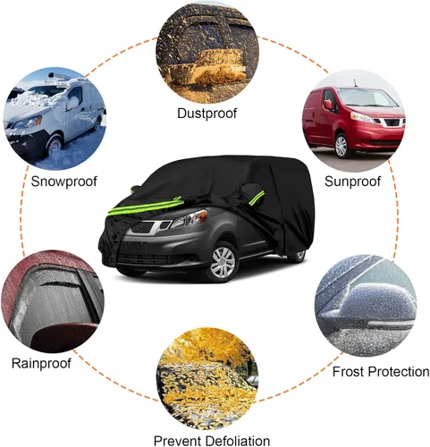 Vista 4 de Funda impermeable para automóvil compatible con Nissan NV200 2015-2021, poliéster con forro interior de algodón para todo tipo de clima, con puerta