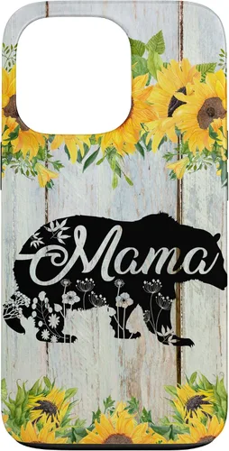 Vista 10 de Mama Bear Rustic Woodgrain Sunflowers Farmhouse Country Mom Case for iPhone 17