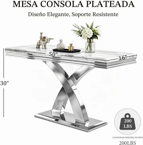 Vista 2 de AUZ Mesa consola plateada, 50 '' rectangular moderna mesa de entrada Glam