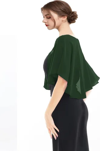 Vista 5 de Capelet de gasa para mujer, capas suaves, chales y envolturas para vestido de noche, capa de boda