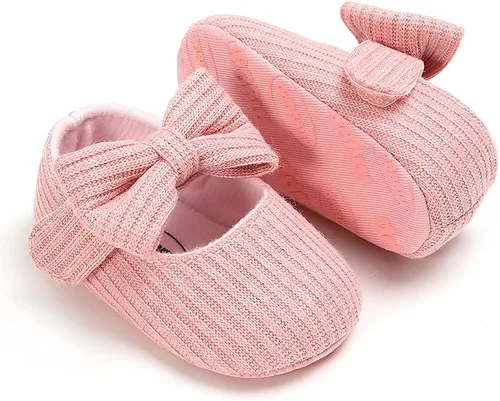 Vista 4 de Zapatos planos Mary Jane para bebés y niñas con moño, flores, suaves, recién nacidos, primeros pasos, zapatos de cuna, zapatos de vestir para bodas
