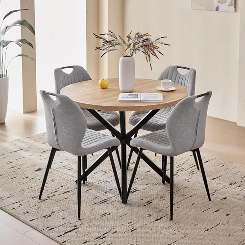Vista 20 de Juego de mesa de comedor redonda de 39 pulgadas para 4, mesa Beige